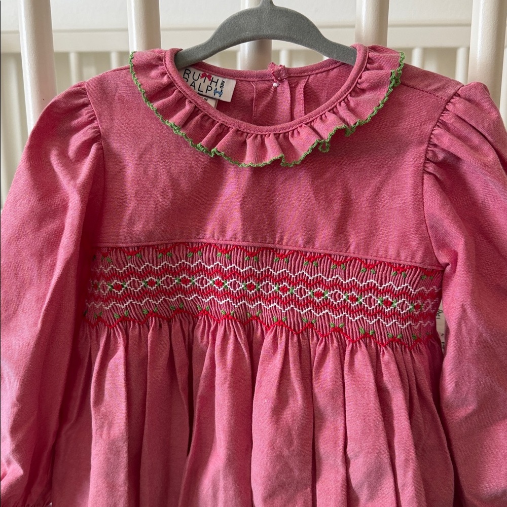 Ruth and Ralph red Smocked Baby bubble 2T - Picture 2 of 2